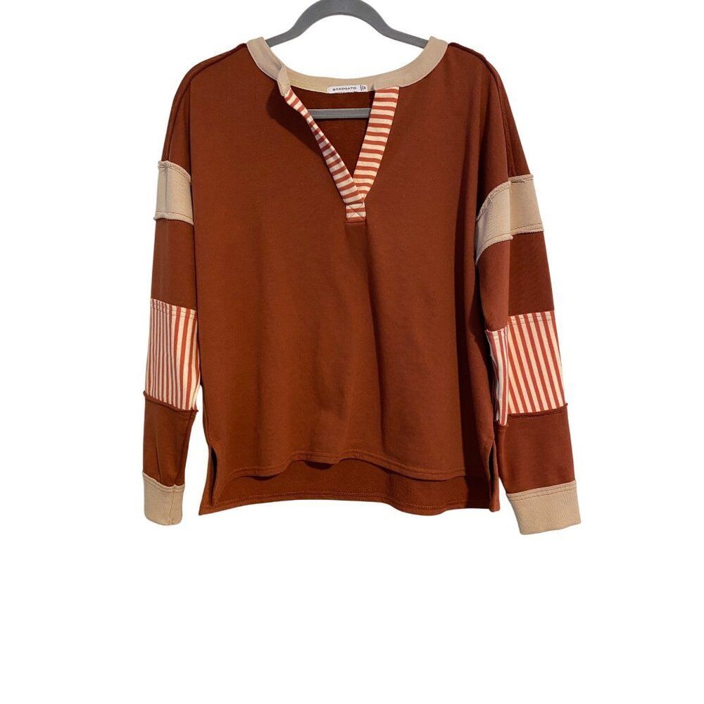 Staccato Rust Women’s M Sweatshirt Long Sleeve Striped Patchwork Pullover Top